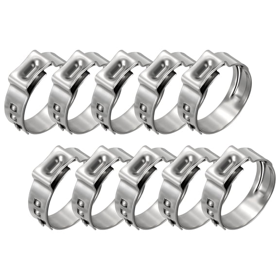 10 Packs Stainless Steel Single Ear Hose Clamps, Adjustable 16.6-19.8mm Heavy Duty Cinch Rings Crimp Pinch Fittings Tools, Ear Stepless Hose Clamp for Home Appliance Line, Plumbing