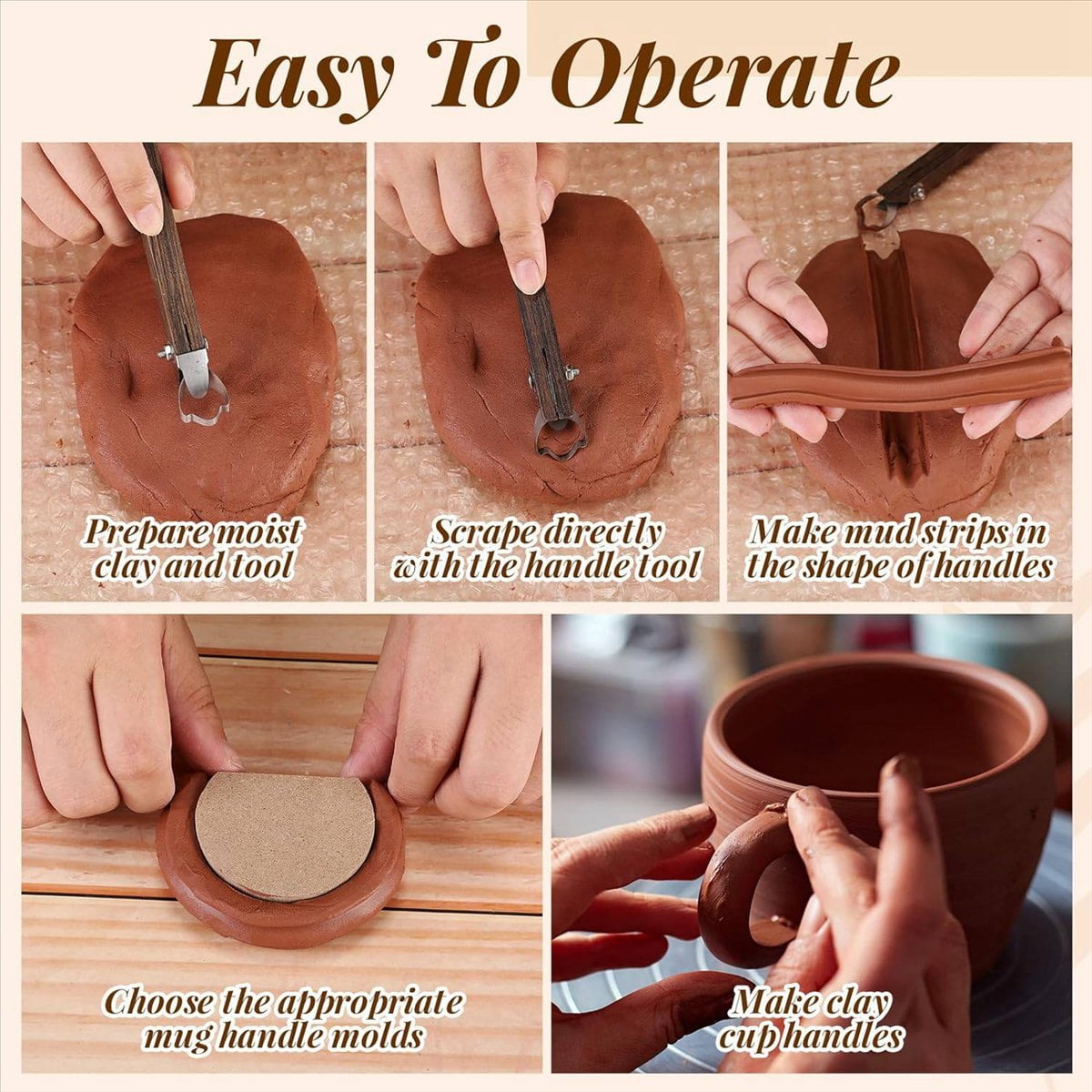Pottery Handle Making Tool with 9 Pcs Mug Handle Mold Adjustable Clay Pottery Tools Ceramic Tools Pottery Trimming