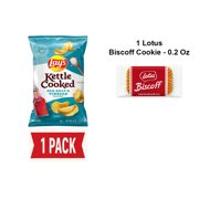 Lays Kettle Cooked Sea Salt & Vinegar Flavored Potato Chips, 8 Oz - Pack Of 1 & Lotus Biscoff Cookie - 0.2 Oz - 1 ct