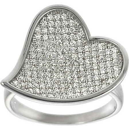 Brinley Co. Pave-Set CZ Heart Ring in Sterling Silver
