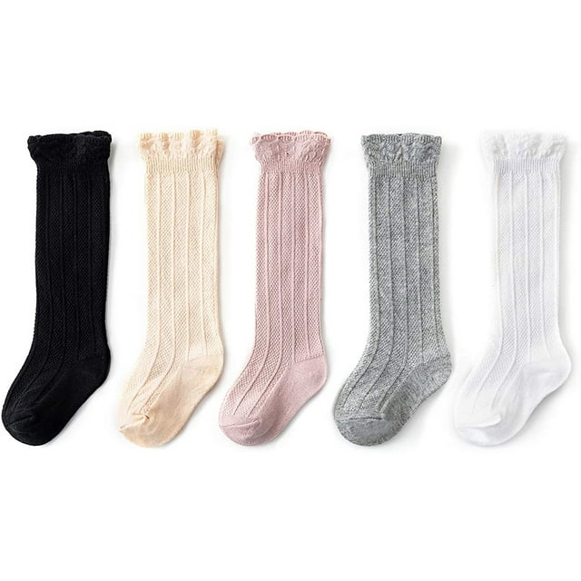 5 pares de calcetines hasta la rodilla para niñas, medias bonitas de tubo, medias largas Unisex para bebés, medias de calcetín para bebés