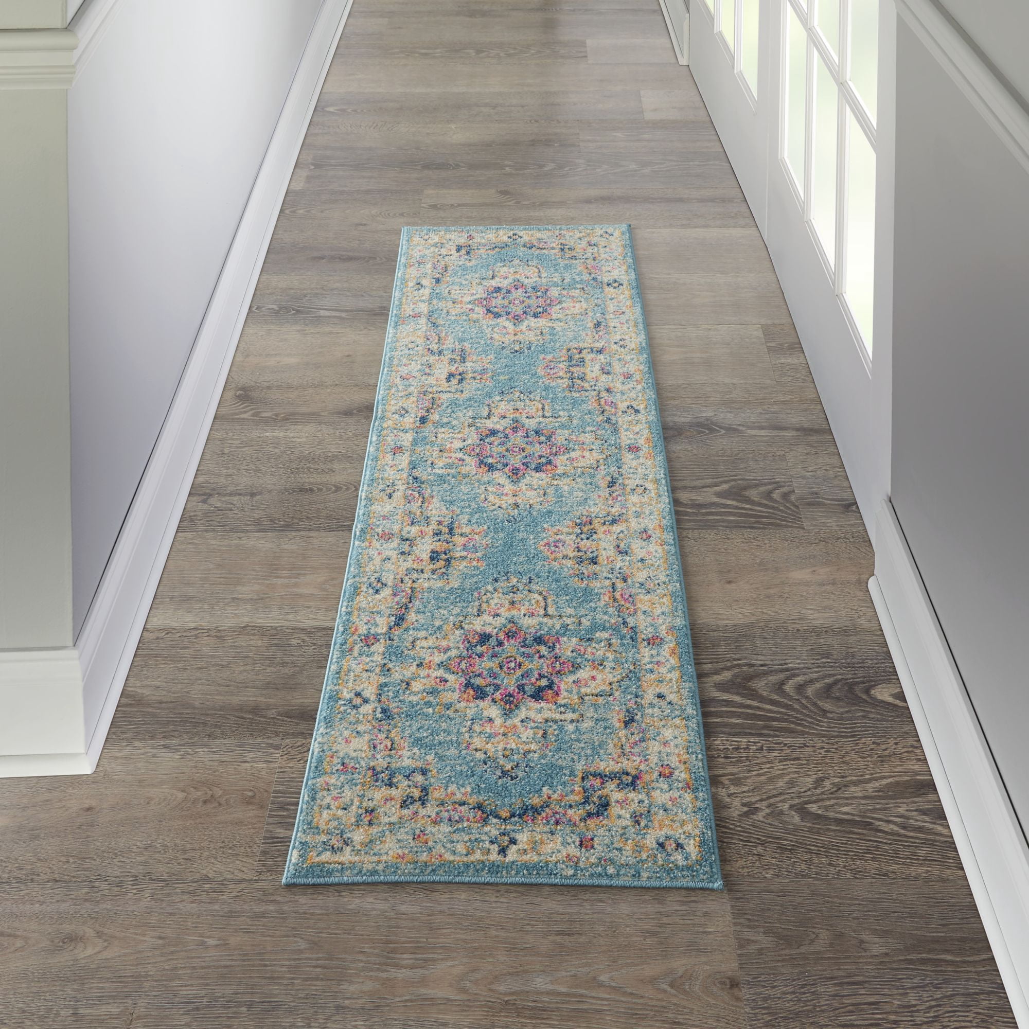 Nourison Passion Medallion Bohemian Indoor Rug Light Blue 1'10" x 6'