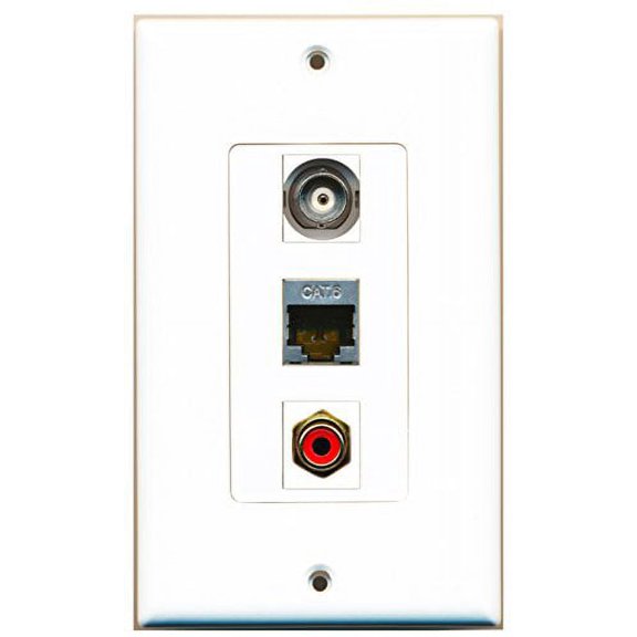 RiteAV - 1 Port RCA Red and 1 Port Shielded Cat6 Ethernet and 1 Port BNC Decorative Wall Plate Decorative