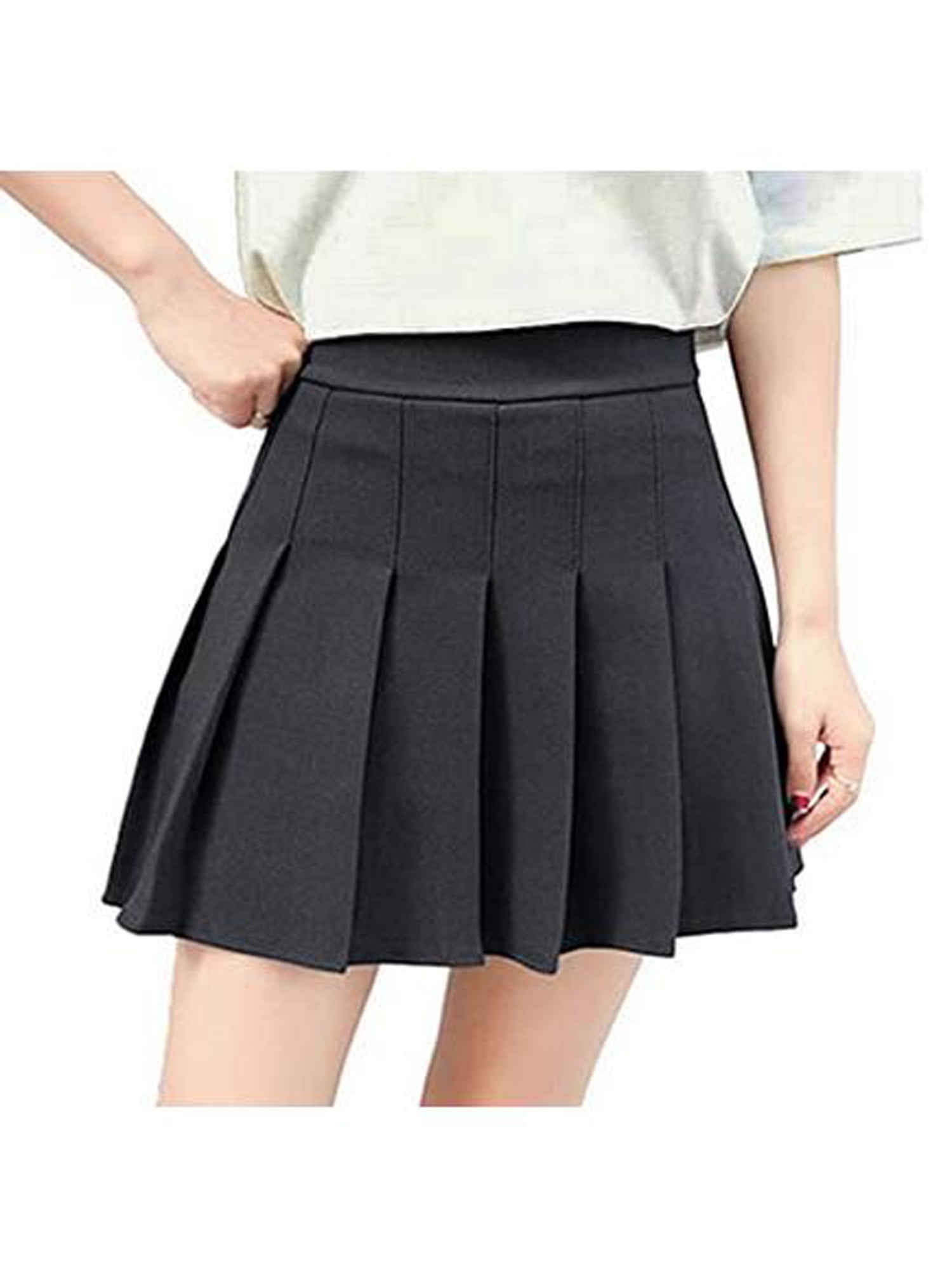 Tremour Women High Waist Pleated Mini Tennis Skirt Solid Short Skirts