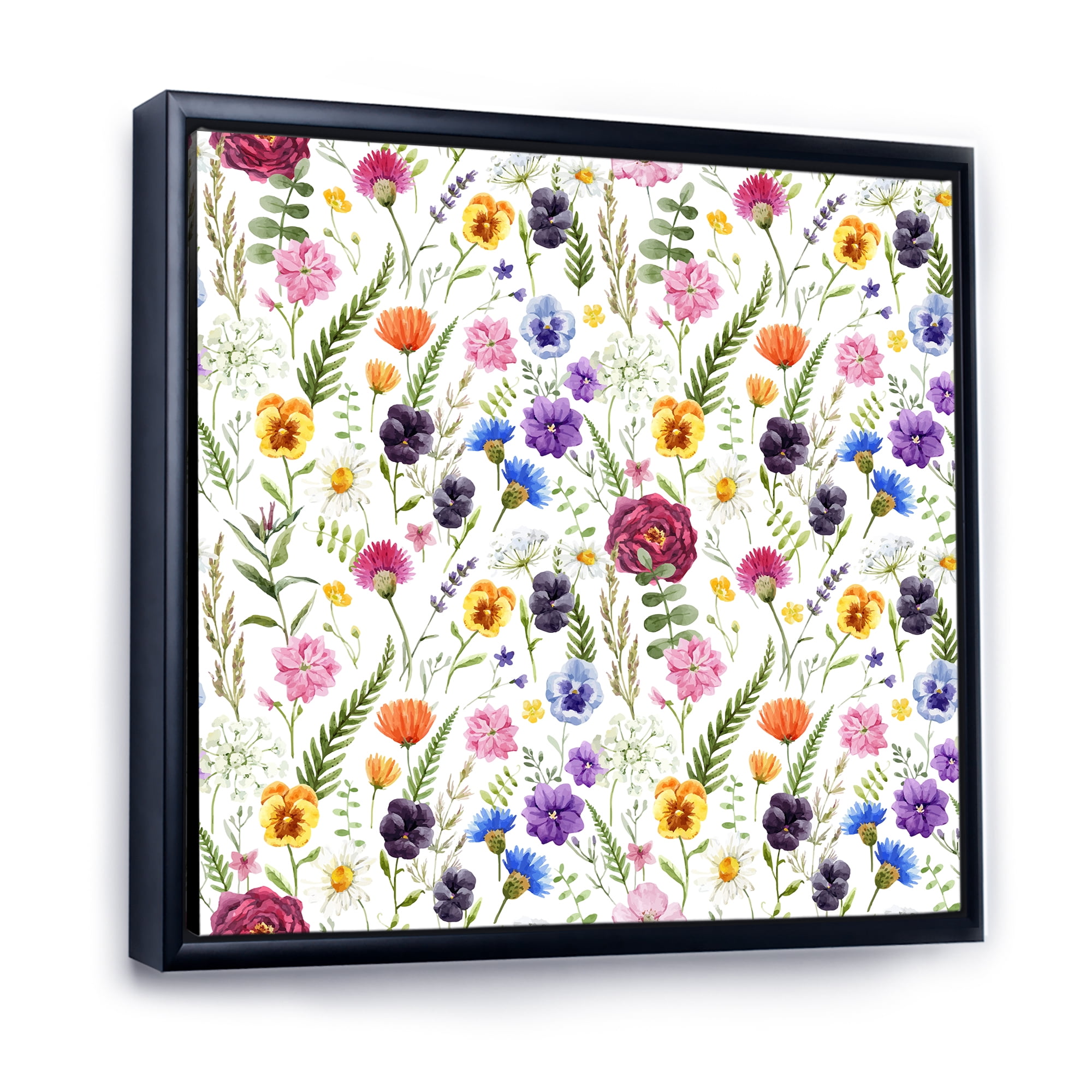 Designart 'Coloful Wildflowers Floral Pattern II' Traditional Framed Canvas Wall Art Print