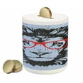 thumbnail image 1 of Animal Piggy Bank, Grunge Lion Portrait with Hipster Glasses Nerd Humor Comic King Illustration, Ceramic Coin Bank Money Box for Cash Saving, 3.6" X 3.2", Blue Black Red, by Ambesonne, 1 of 4
