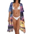 thumbnail image 3 of POLERO High Quality Fabrics Long Kimono Swimsuit Cover Up for Beach Casual Free Size Bathing Suit Cover Up Cosmic Palm Sunset Design, 3 of 6