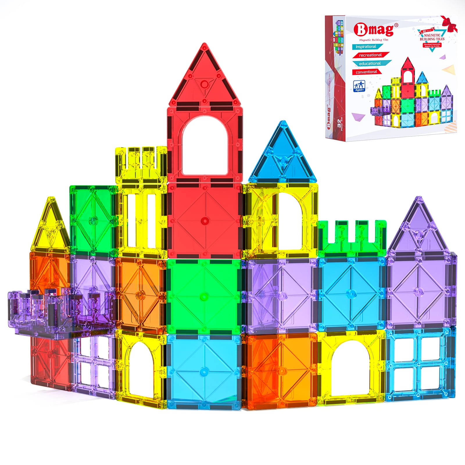 BMAG 32-Piece Magnetic Tiles Building Blocks photo 1