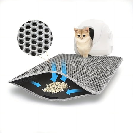 Cat Litter Mat Double Layer Waterproof Urine Proof Trapping Mat  Small Cat Litter Box Mat (Gray, 30x30 Inch of 1)