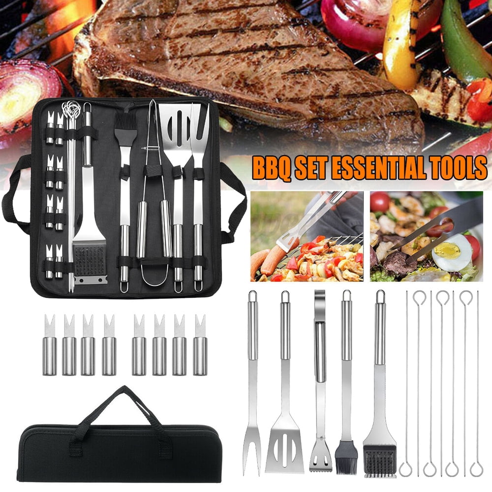 Details about   20 Pieces Quality Stainless Steel BBQ Tools Set Outdoor Grill Utensils with Bag 