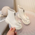 thumbnail image 5 of Winter Clothes, HVOBTTY Toddler's Ankle Boots, Winter Velvet Style Fashionable All-Match Short-Tube Boots Solid Color Bow Front Zipper Flat Ankle Boots Princess Shoes Beige, 29, 5 of 5