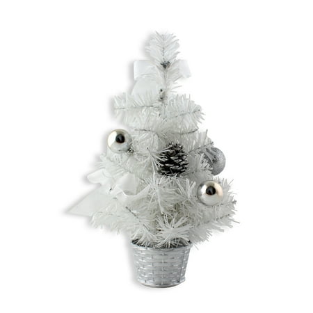 Black And White Christmas Decorations For Tables 12inch Mini Desk Top Table Top Decorated Christmas Tree with Bows & Baubles Ornaments Decorations ()