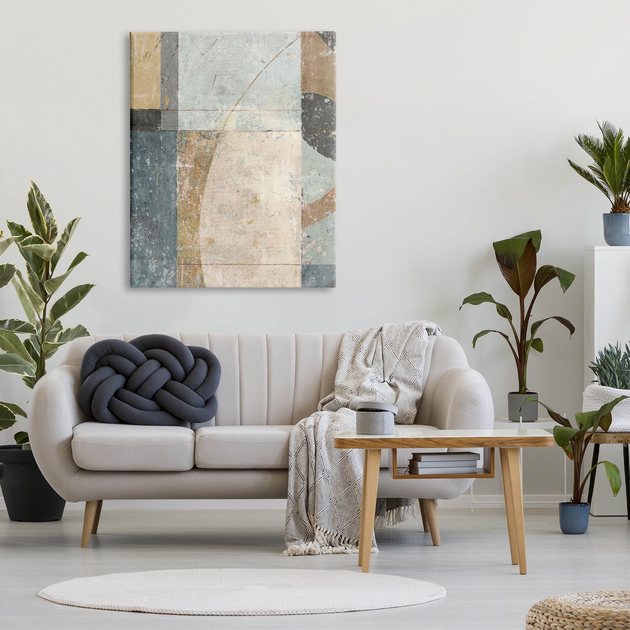 Weathered Geometric Shapes Abstract Painting Gallery Wrapped Canvas Print Wall Art