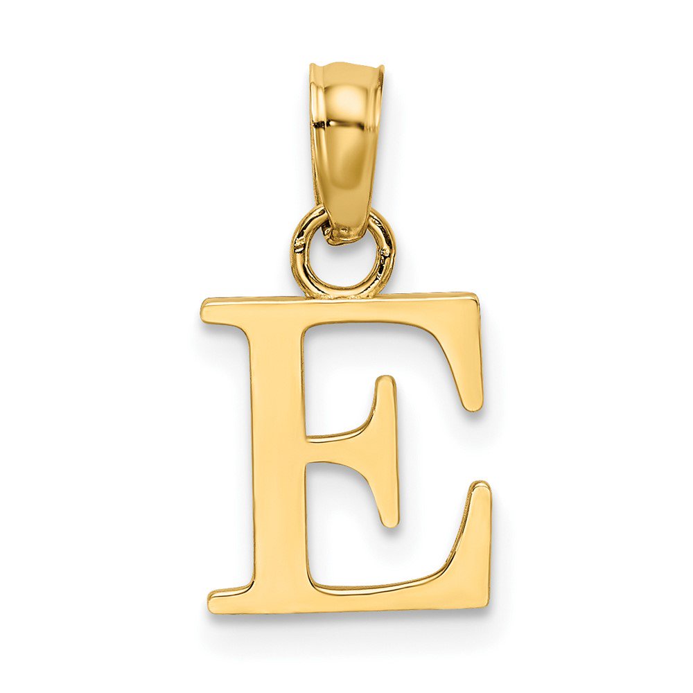 DewberryDiamonds 10K Yellow Gold Polished E Block Initial Charm Letter Pendant (Weight : 0.3 g, Length : 8.85 mm, Width : 8 mm)