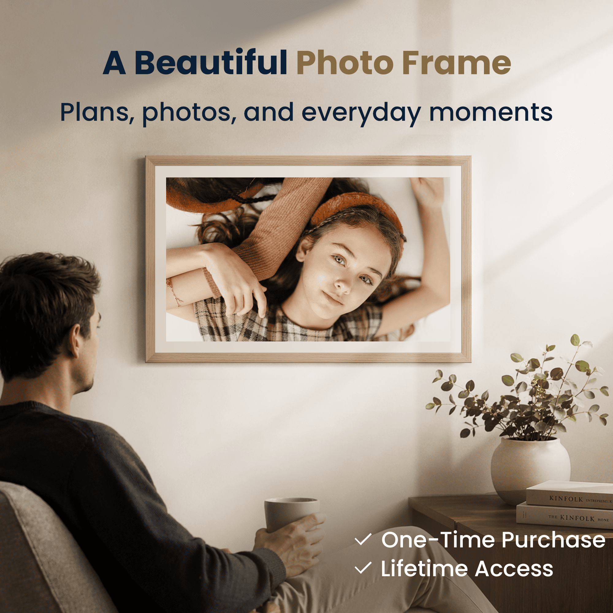 Winnovo 21.5-inch Smart Digital Wall Calendar, Touchscreen Family Planner with Wifi, No Subscription, Wood Frame
