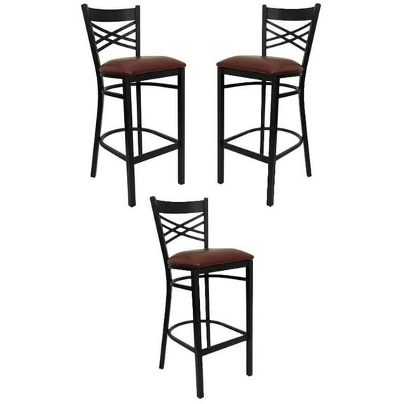 Home Square 31" Black Back Metal Bar Stool in Burgundy - Set of 3