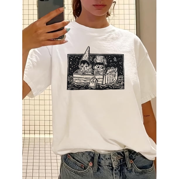 Camiseta con cuello redondo, estilo retro, informal, para mujer, ideal para el tiempo libre y el deporte.
