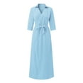 thumbnail image 3 of Pxiakgy dresses for women 2022 Womens Fashion Pure Color V-neck Lacing Slim Body Wrap Long Dress Women's Casual Dress Sky Blue + XXL, 3 of 8