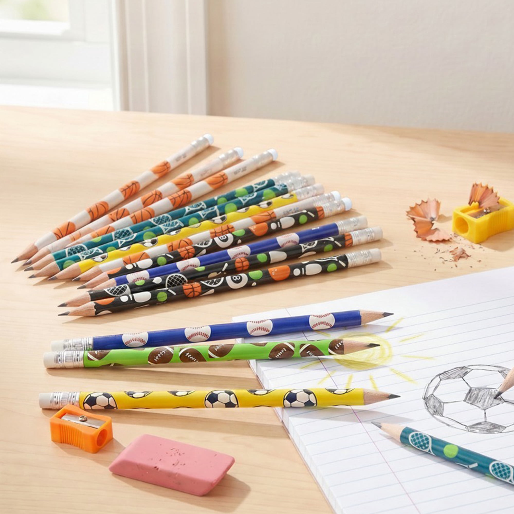 Pen+Gear Unsharpened Sports Print Wood Pencils, #2 HB, Multicolor, 12 Count