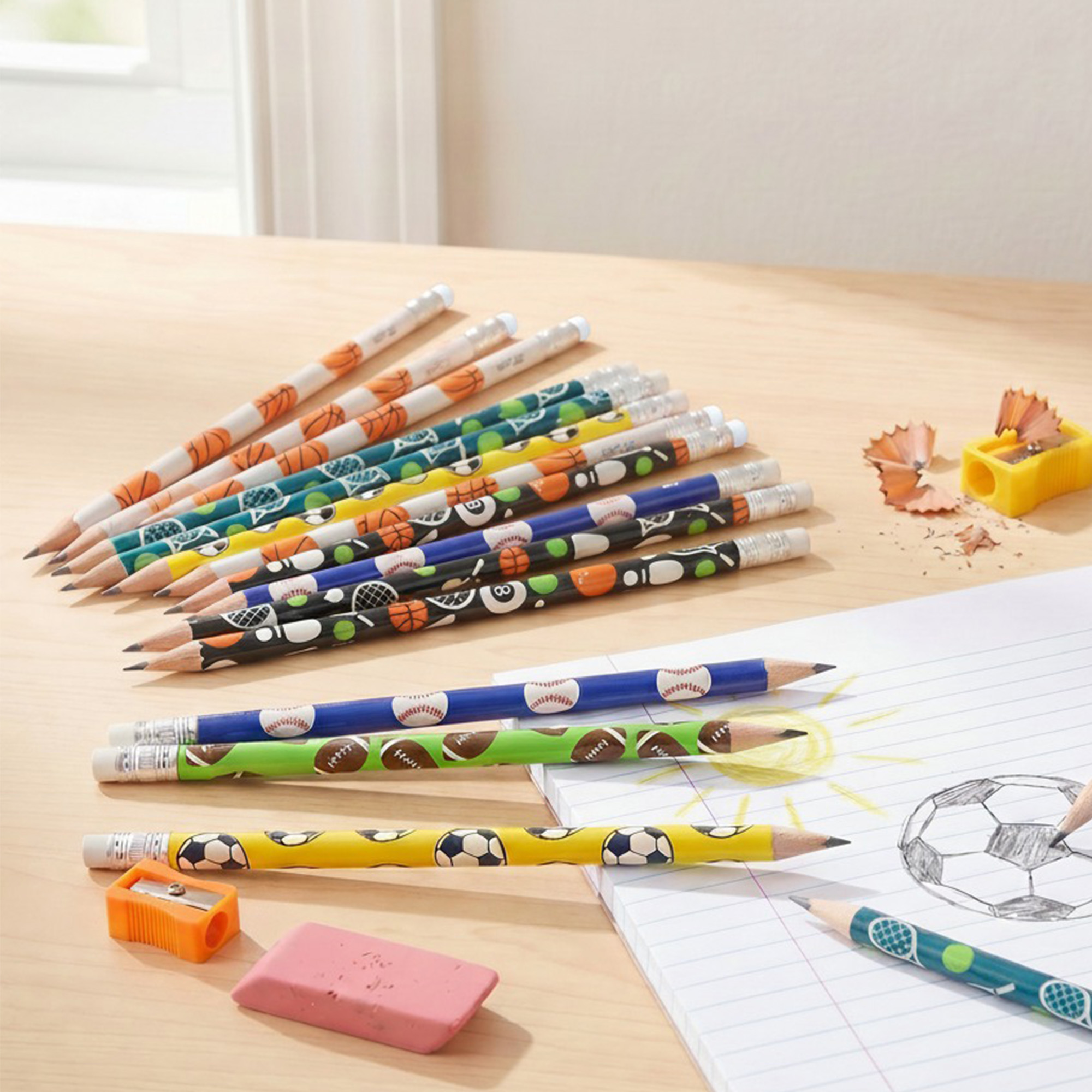 Lápices de madera sin punta con estampado deportivo Pen+Gear, #2 HB, multicolor, 12 unidades 2