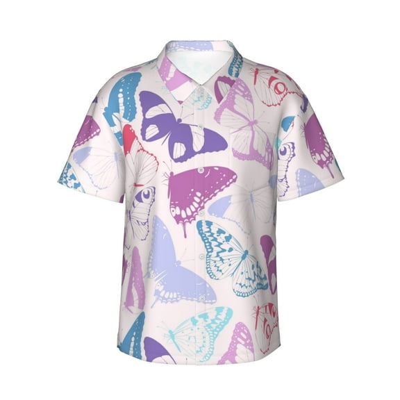 Beautiful Butterfly Hawaiian Shirts For Men, Summer Short-Sleeve Relaxed-Fit Button-Down Shirts Small