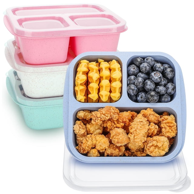 Set de 4 cajas Bento TOUWMX con 3 compartimentos reutilizables 15x15x6 cm