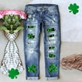2024 Women's St. Patrick's Day Jeans Print Ripped Casual Denim Pants