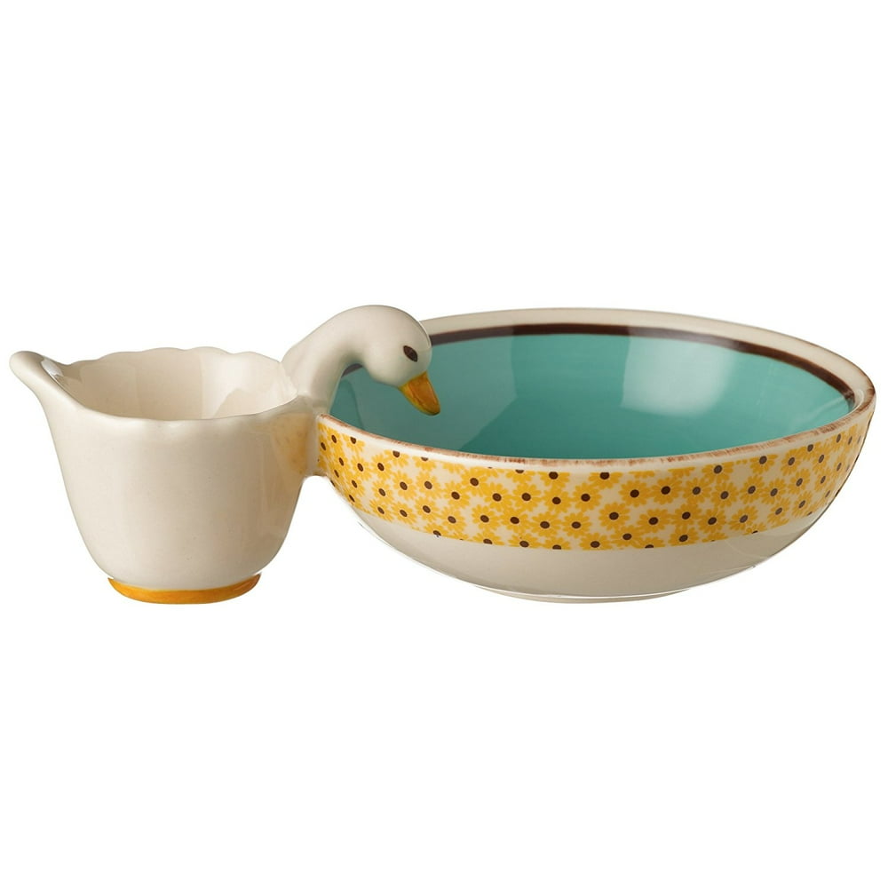 Ceramic Spring Meadow Duck Olive Server Bowl, 7Inch, High gloss