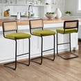 thumbnail image 3 of ANMINY Rattan Bar Stools, Set of 3, 30" Counter Height, Velvet Armless Bar Stools with Cane Back Mid Century Modern Chair for Home Office Kitchen Island, 3 of 11
