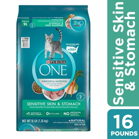 Purina One Sensitive Stomach & Skin natural Dry Cat Food, 16 (Best Cat Food For Feline Sensitive Stomachs)