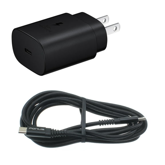 25W PD Fast Charger Home Wall Adapter 6ft Long Type-C USB Cable Power Cord USB-C Black R2V Compatible With Samsung Galaxy S8 Plus, active S10e S10 Plus 5G Note 9 8 10 Plus Fold A9 A50 A20 A10e