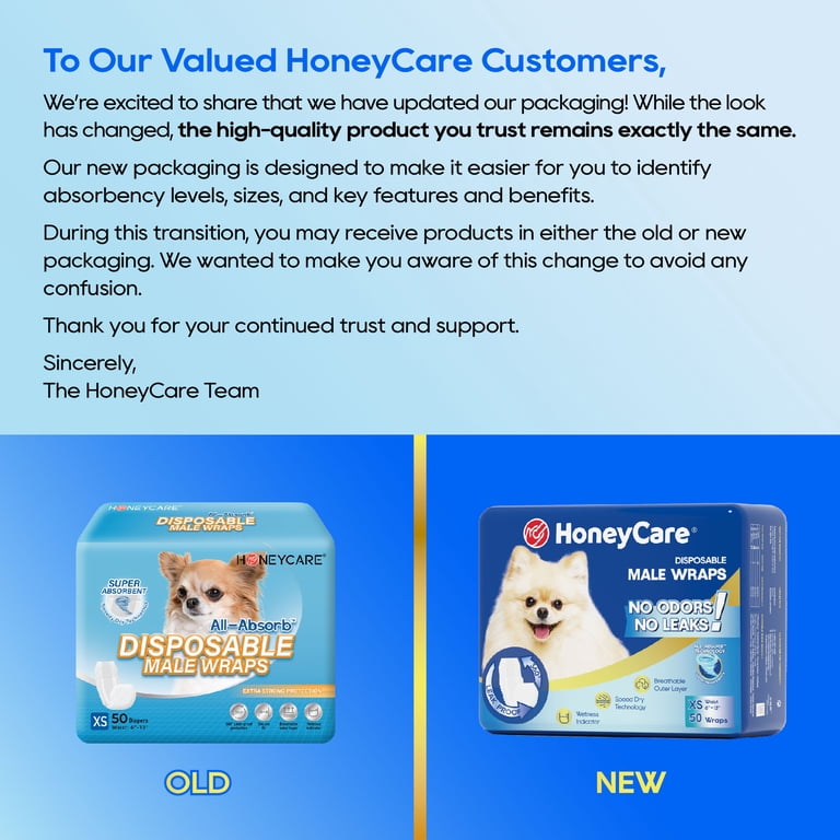 Honey Care, All-Absorb Disposable Male Dog Wrap, 50 Ct, Extra