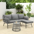 thumbnail image 2 of EROMMY 3 Piece Boho Patio Conversation Sets, L-Shaped Sectional Patio Furniture Sofa Set with Thick Cushions and Toughened Glass Coffee Table for Backyard Balcony Garden Porch, Gray, 2 of 8