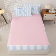 thumbnail image 4 of Manfei Geometric Lines Zipper Queen Comforter Set with Fitted Sheet and 2 Pillowcases,Blue Letter K Design Zipper Bedding Set,Pink Reversible,4pcs, 4 of 7