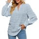 thumbnail image 3 of Blusa de Lunares con Cuello en V y Mangas con Volantes para Mujer, Blusas Holgadas Informales de Color Liso para Trabajar Azul L, 3 of 9