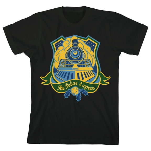 Bioworld Polar Express Vectored Train Facade Graphic Youth Black Short Sleeve Crew Neck Tee-Medium