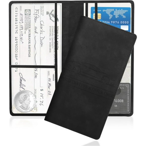 Car Registration and Insurance Holder,PU Leather Car Document Holder Car Glove Box Organizer for ID Cards,Driver's License,Universal Car Organizer Car Accessories for Women/Men (Black)