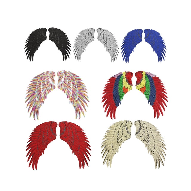 7 Pair of Wings Shaped Sequin Embroidery Piece Cloth Sewing Accessories Adhesive Sticker Patch Feather Decorative Embroidery Clothing Patch for DIY Craft (Mixed Color)