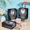 thumbnail image 3 of 12pcs Paper Bags Gift Package Supplies Rectangle with Tuxedo Pattern Black 19x9x23cm, 3 of 5