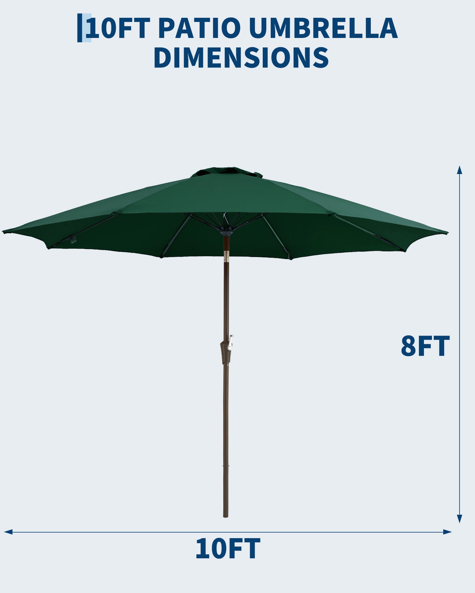 SOLLED 10FT Patio Umbrella with Push Button Tilt & Crank, Outdoor Market Table Umbrella with 8 Ribs for Garden Backyard Deck Pool,Dark Green