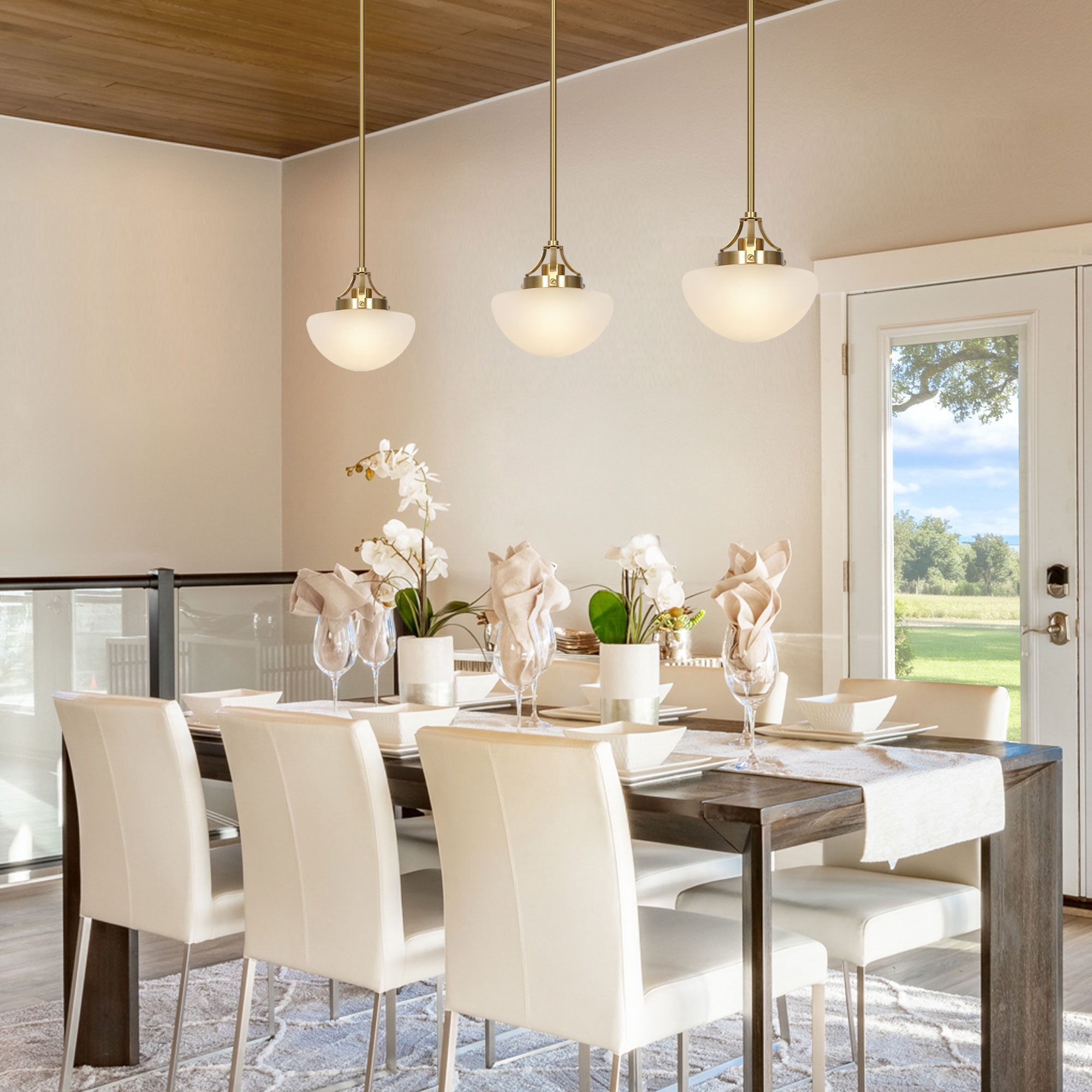 LNC Isididae 1 -Light Plated Copper and Opal Glass Bowl Modern/contemporary Frosted glass Schoolhouse Mini Hanging Pendant Light