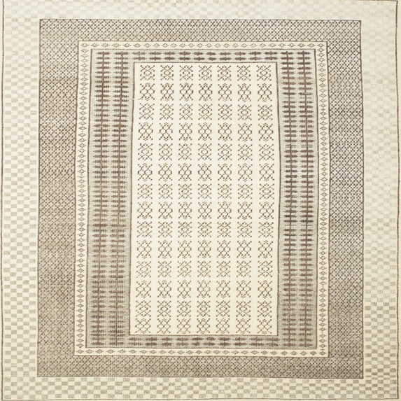 Ahgly Company Indoor Square Contemporary Light French Beige Brown Southwestern Area Rugs, 7' Square