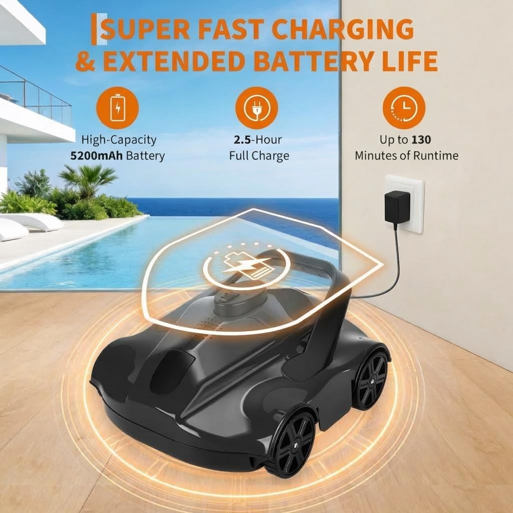 Automatic Robotic Pool Vacuum, Electric Pool Cleaning Robot with Remote Control, Debris Removal System, Black