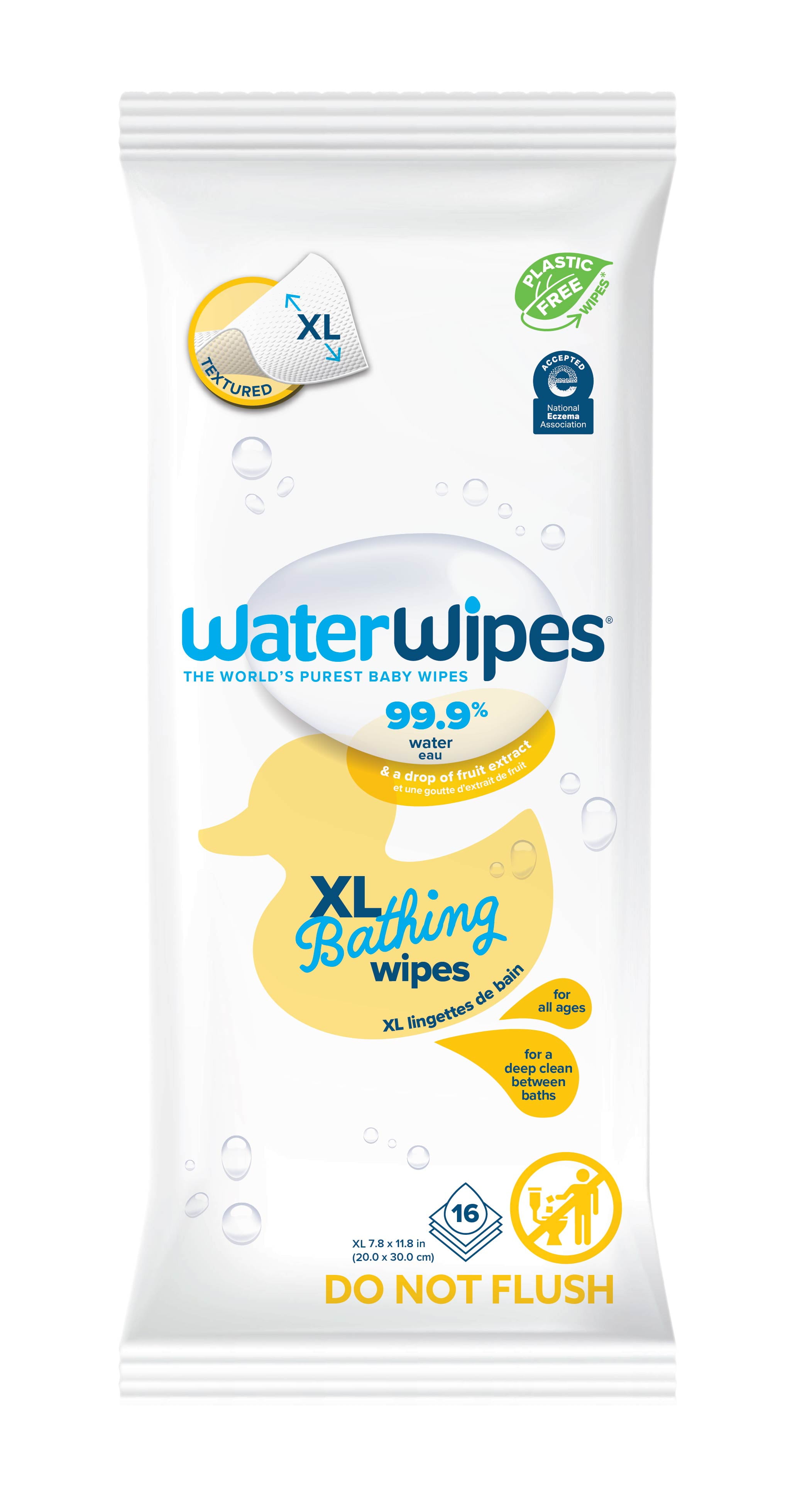 WaterWipes PlasticFree XL Bathing,Toddler & Baby Wipes, 99.9 Water