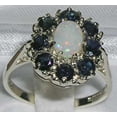 thumbnail image 2 of LBG 925 Sterling Silver Natural Opal and Sapphire Womens Cluster Ring - Size 9.75, 2 of 5