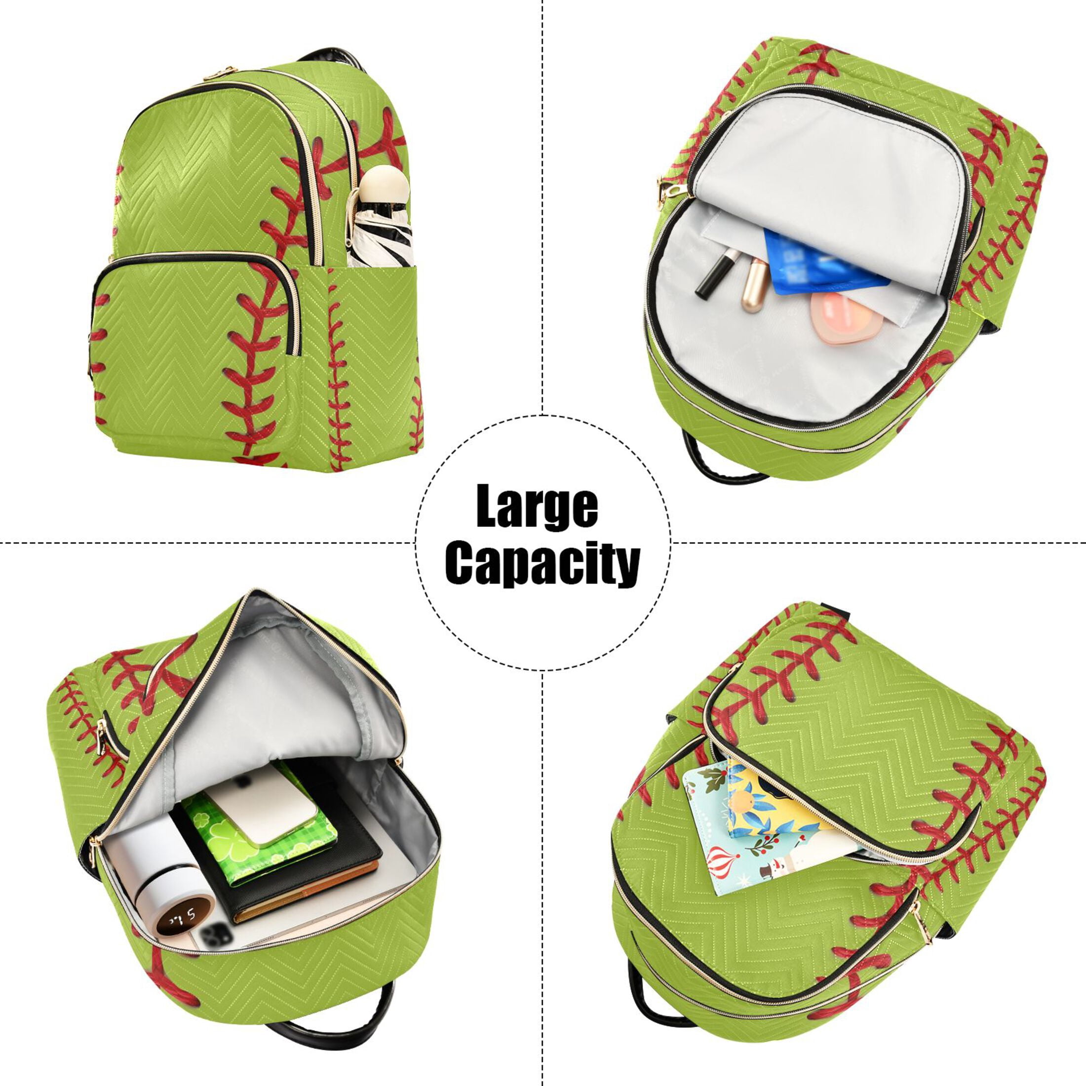 Baseball Close Up Quilted Backpack Fashion Daypack Commuter Bag for Women 8.5 L