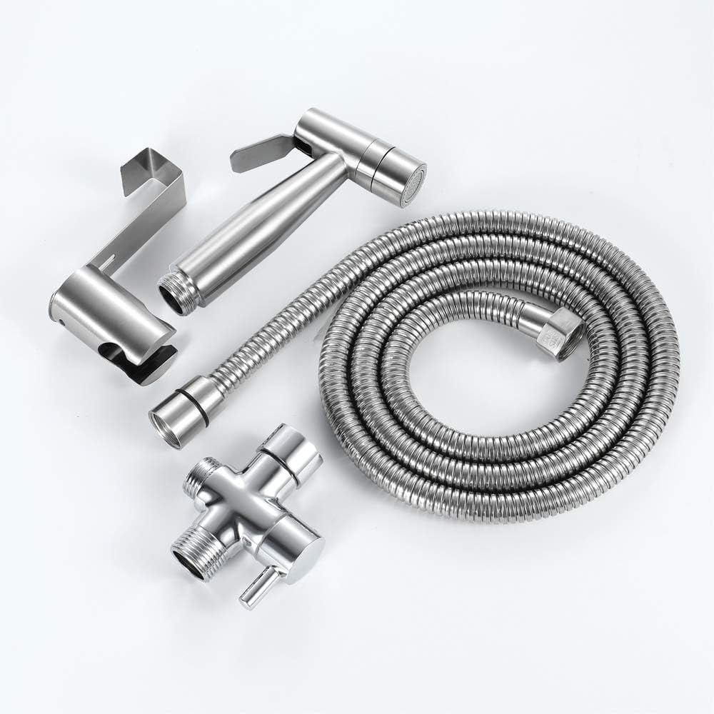 Bidet Sprayer with Single Cold Water Brushed 304 Stainless Steel Portable Cloth Diaper Washer Shower Sprayer Set Wall Mounted Bathroom Shower Bidet Tap for Personal Hygiene