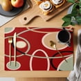 thumbnail image 2 of Geometric Red Placemats Set of 8, Boho Retro Abstract Circle Black Green Placemats for Dining Table, Place Mats for Kitchen Tabletop, Waterproof Wipeable Dining Table Mats Set, 2 of 9
