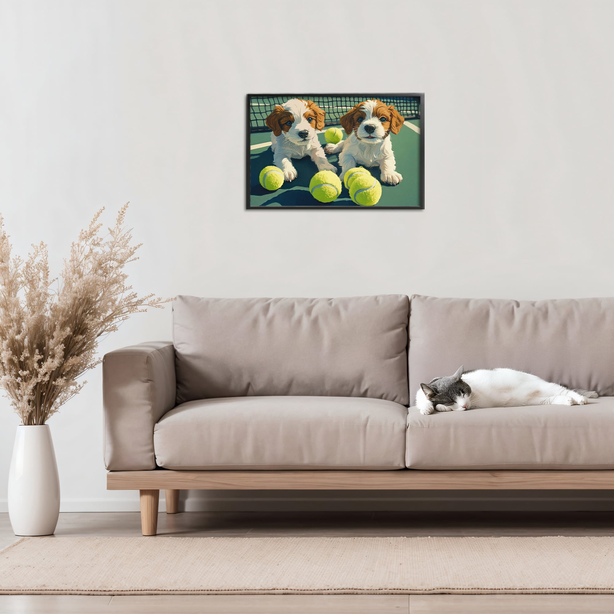 Stupell Industries Playful Puppies with Tennis Balls Black Framed Giclee Art, design by Imagine It Images