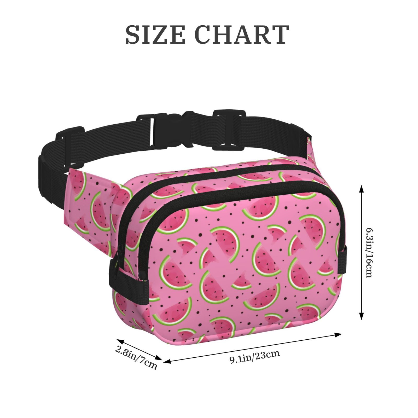 Picia Watermelon Print Square Double-Layer Waist Bag Mini Adjustable Waist Belt Bag Exercise Running Travel Hiking